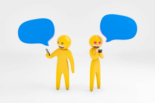 Osób Czacie Mediach Społecznościowych Koncepcja Randkowa Online Emoticon Style Render — Zdjęcie stockowe