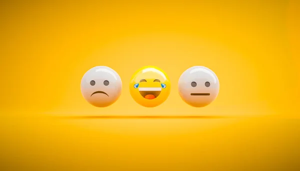 Emoticon concept optimist among pessimists. Happy man despite adversities - 3d illustration