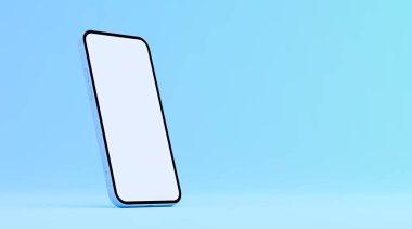 Boş ekran ile akıllı telefon, mavi arkaplanda minimalist - uygulama veya web sitesi düzenleme şablonu - 3d görüntüleme