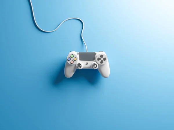 Gamepad White Color Cable Isolated Blue Background —  Fotos de Stock