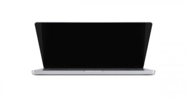 MacBook Pro 16 inçlik Apple M1 Max çip boş ekran açılışıyla ekran anahtarı açık - beyaz üzerine izole edilmiş. Dizüstü bilgisayar için alfa mat