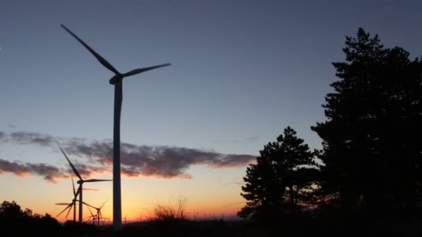 风力发电机组在日出 — 图库视频影像