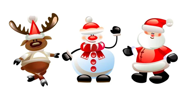 Santa Reindeer and Snowman — Stock Vector