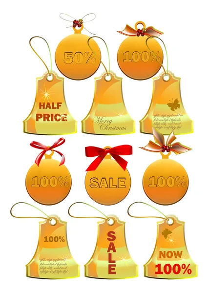 Kerstmis verkoop gouden tags — Stockvector