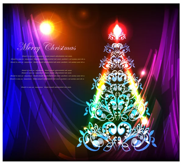 Árbol de Navidad neón luz fondo — Vector de stock