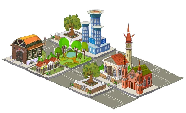3D staden ikoner set — Stock vektor