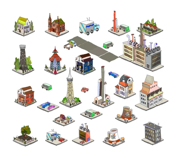 3D city icons set — Stock Vector