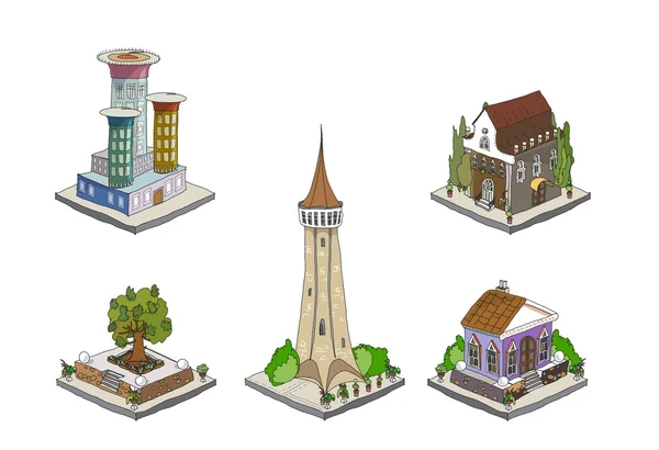Conjunto de ícones da cidade 3D — Vetor de Stock
