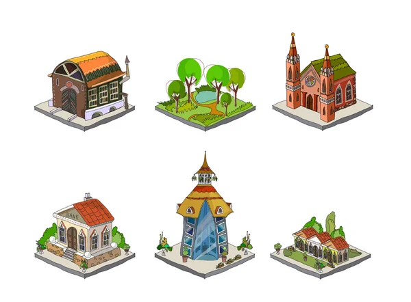 3D city icons set — Stock Vector