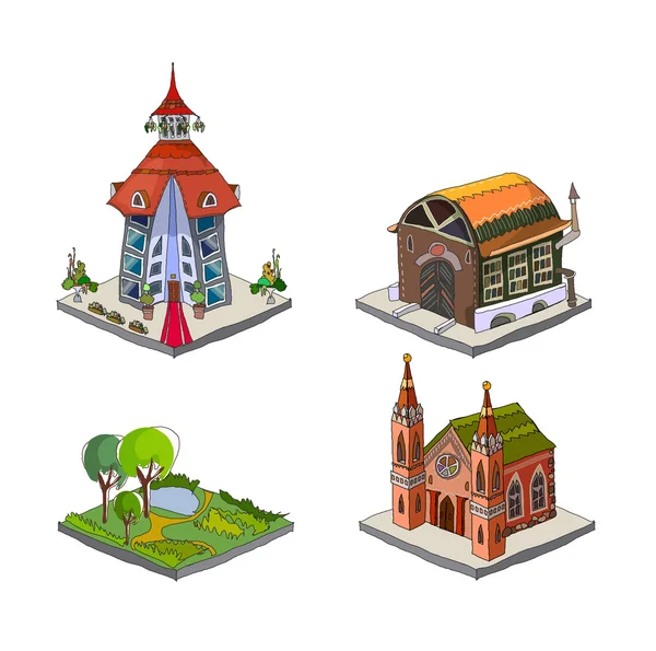 3D city icons set — Stock Vector
