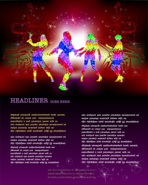 Web page template with dancing girls clipart