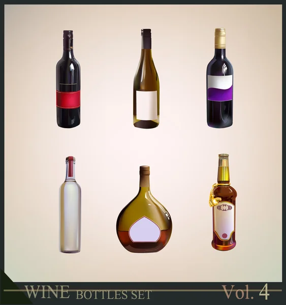 ワインのワイン コレクションの現実的なボトル — ストックベクタ