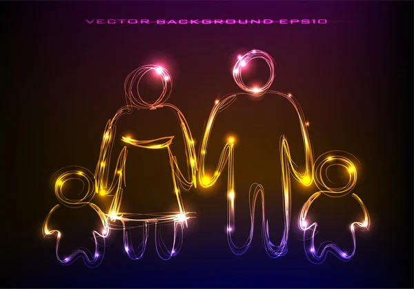 Neon people, family collection — Stock Vector