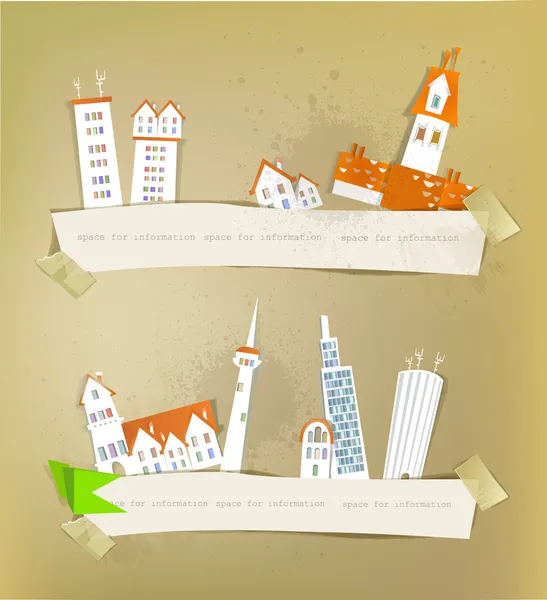 City made of stickers and paper — Stock Vector