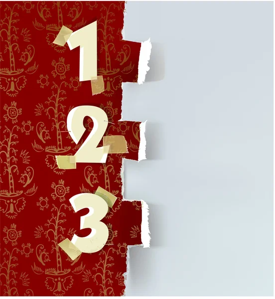 Zerrissenes Papier Hintergrund und Papier Aufklebernummern — Stockvektor