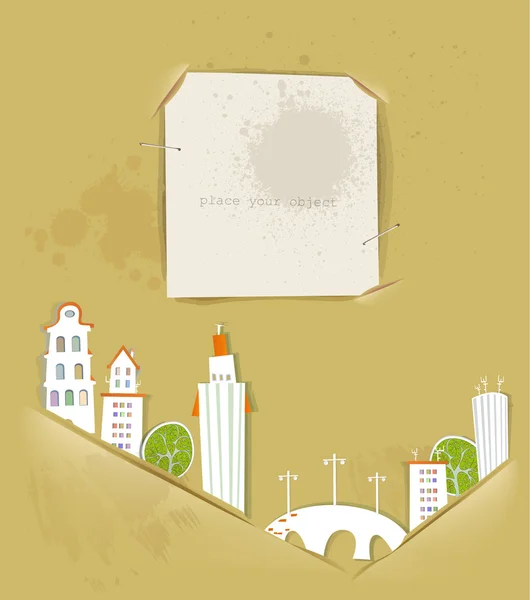 Ciudad hecha de pegatinas y papel — Vector de stock