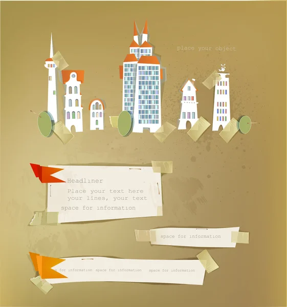 Ciudad hecha de pegatinas y papel — Vector de stock