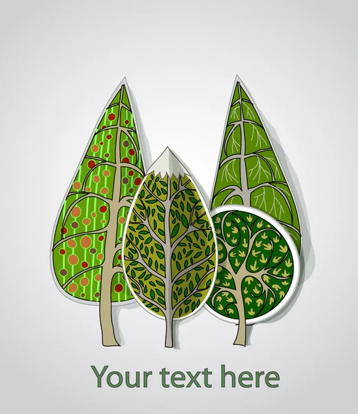 Arrière-plan avec des arbres en papier autocollant — Image vectorielle