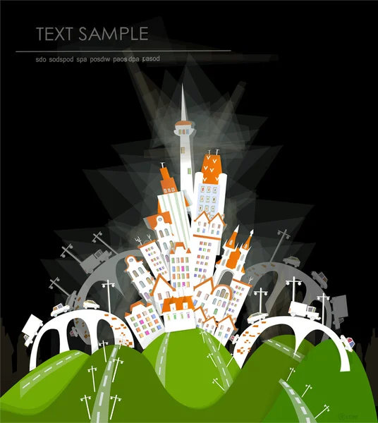 Stad op de groene heuvel — Stockvector