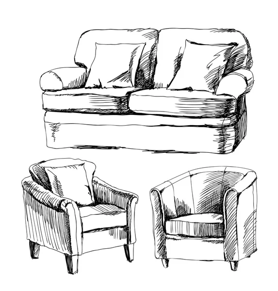 Esboço de sofá e cadeiras — Vetor de Stock