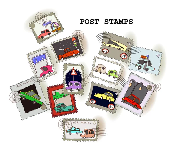Postzegels collectiewagens — Stockvector