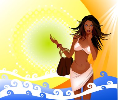 Beach Tatil, arka plan ile güzel kız