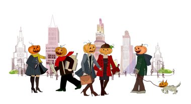 Cadılar zamanı illüstrasyon insanlar halloween akşam işten sonra