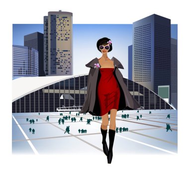 Walking Girl in the city clipart