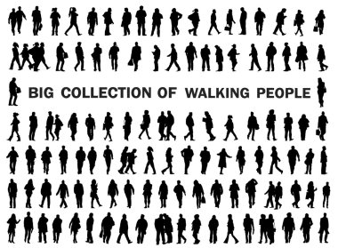 Collection of walking people silhouettes