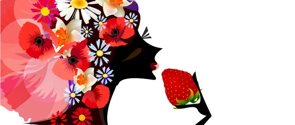 Lady's silhouet coved door bloemen — Stockvector