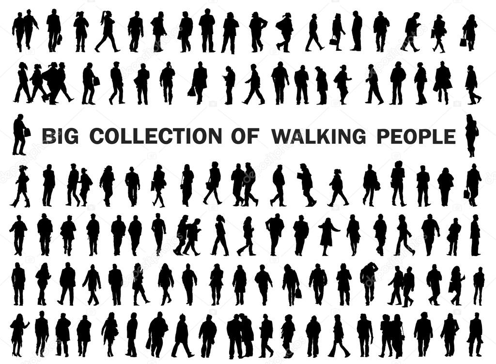 Collection of walking people silhouettes