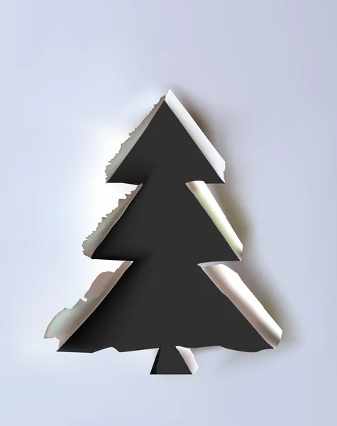 Fondo de papel rasgado con árbol de Navidad — Vector de stock