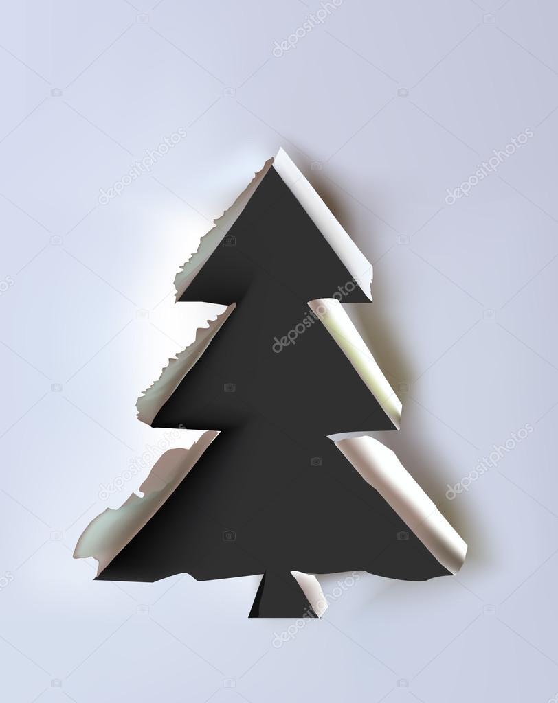 Ripped paper background with Christmas tree