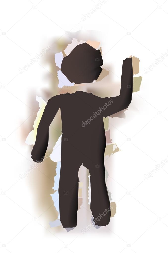 Ripped paper design of happy person, raising hands, jump