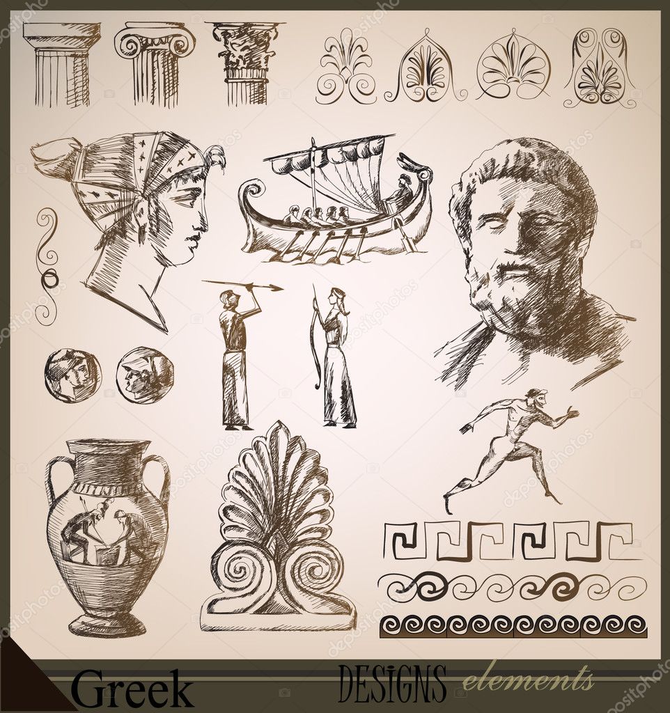 Old Greece. hand drawing design elements set