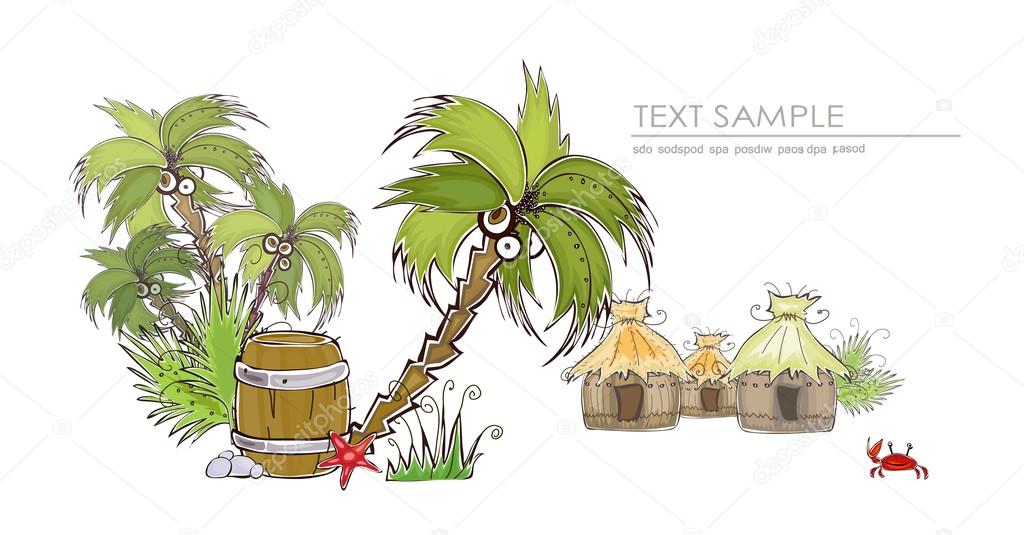 Happy world collection, Paradise tropical Island illustration, Travel consept
