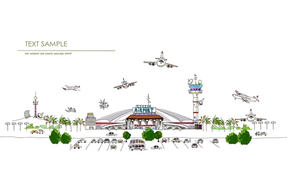 机场的插图，城市汇集 — 图库矢量图片