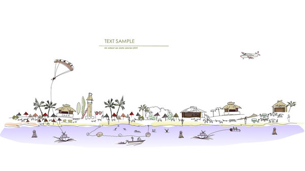 Luxury beach club hotel illustration City line collection