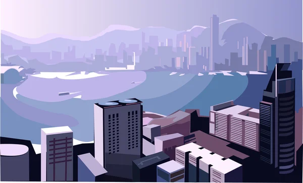 Realistic vector Business center, Modern city illustration — Stock Vector