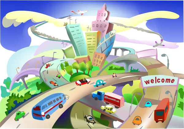 Kolekce city město a silnice, dopravní prostředí koncept, — Stockový vektor