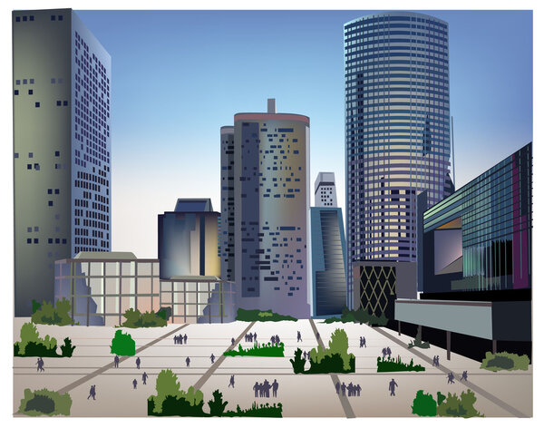Realistic vector Business center, Modern city illustration
