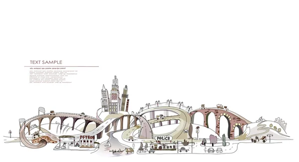 Ciudad y carreteras, Consepto de transporte, Recogida de la ciudad — Vector de stock