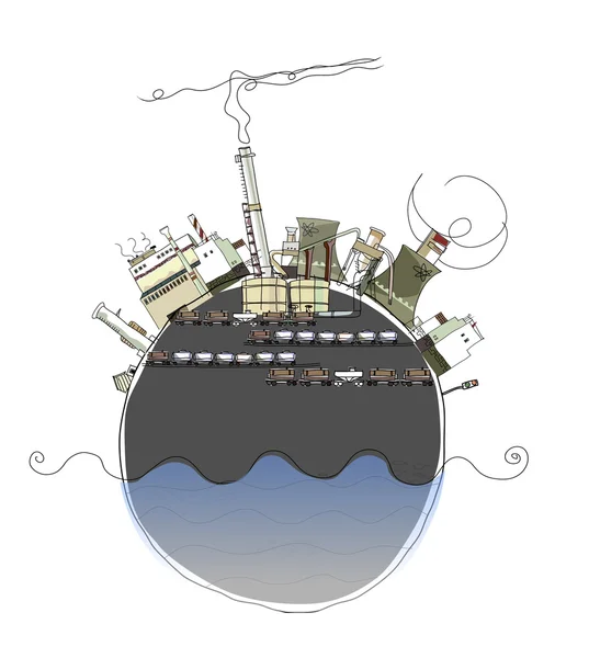 Planet and heavy industry, enviromental consept — Stock Vector