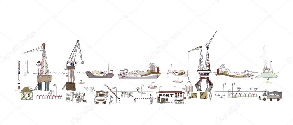 City collection Big port illustration