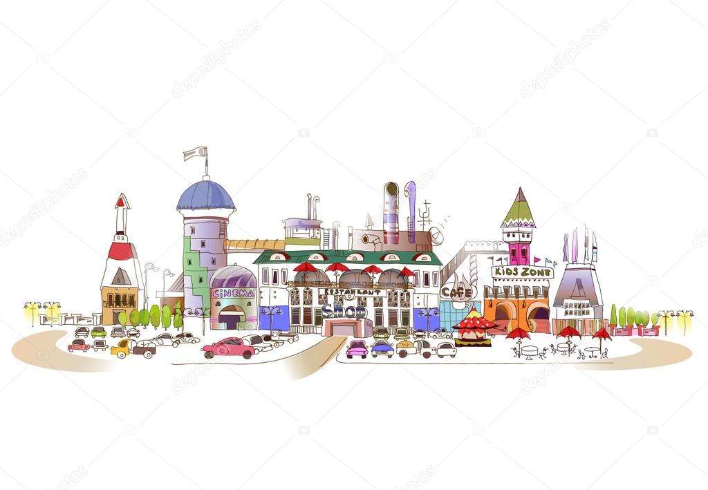 Shopping center illustration, City collection