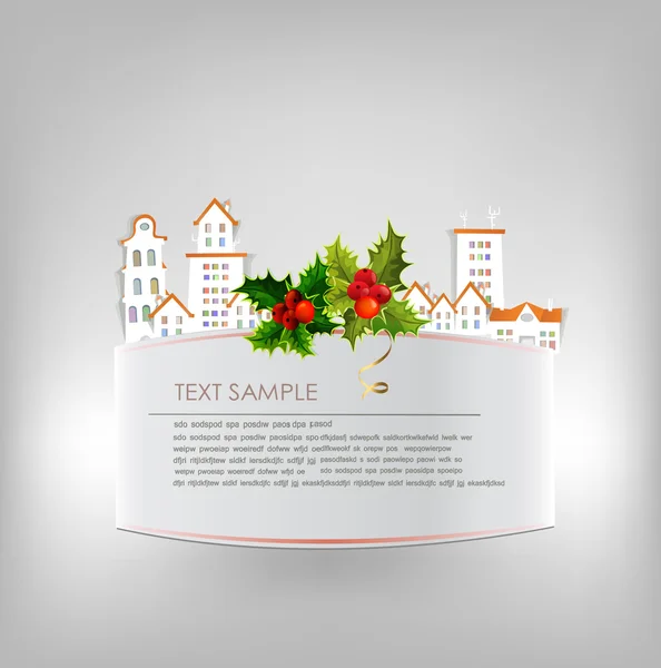 Fondo de la ciudad de Navidad con acebo — Vector de stock