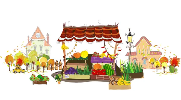 Fruit and Veg shop on the city street — Stock Vector