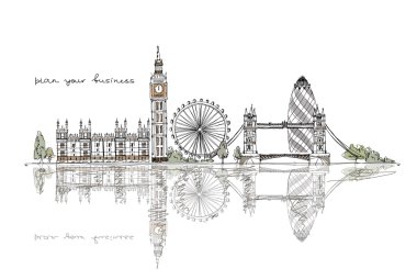 Sketch collection of capitals, London illustration