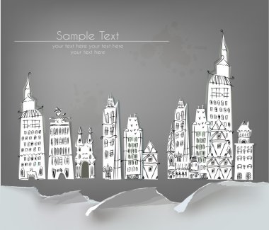 White city collection, City background made of paper stickers clipart