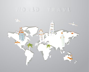 Şehir simgeleri ile kağıt harita üzerinde yırtık